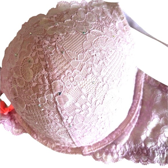 Victoria Secret Dream Angel Bra 34DD Pink Rhinestone Lace Push Up Padded - Picture 4 of 8